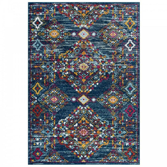 Entourage Khalida Distressed Floral Lattice 8x10 Area Rug, Blue, Orange, Yellow, Red