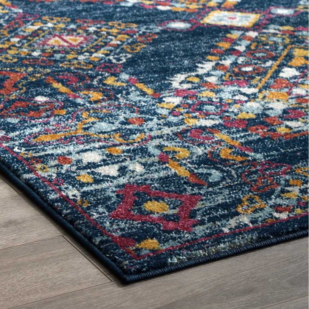 Entourage Khalida Distressed Floral Lattice 8x10 Area Rug, Blue, Orange, Yellow, Red