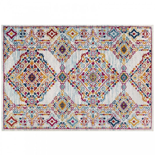 Entourage Khalida Distressed Floral Lattice 8x10 Area Rug, Ivory, Blue, Orange, Yellow, Red