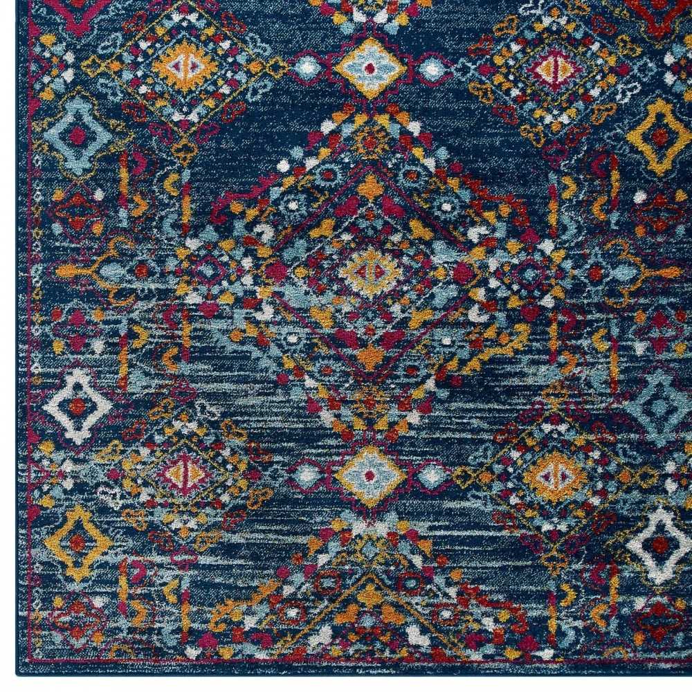 Entourage Khalida Distressed Vintage Floral Lattice 5x8 Area Rug, Blue, Orange, Yellow, Red