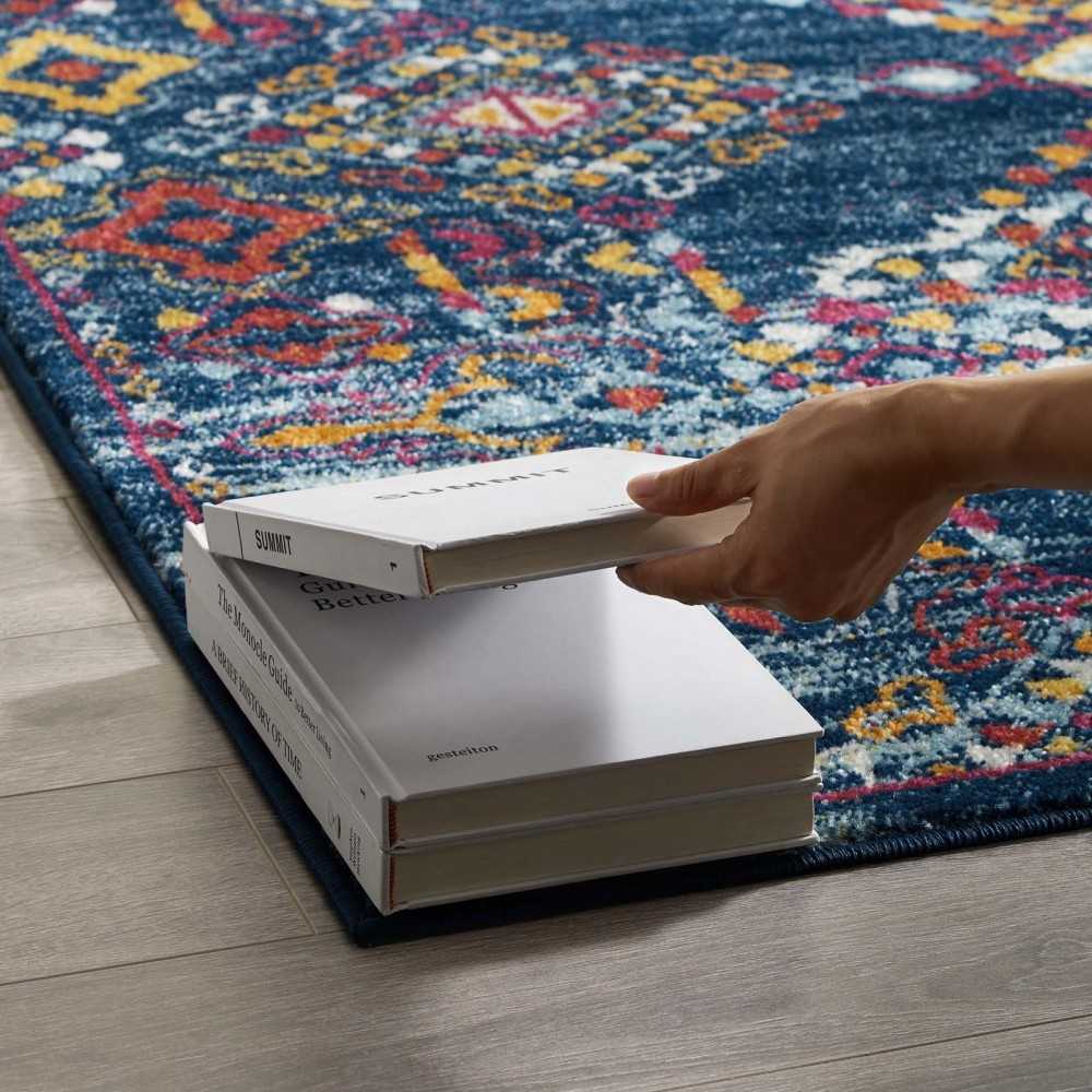 Entourage Khalida Distressed Vintage Floral Lattice 5x8 Area Rug, Blue, Orange, Yellow, Red