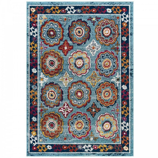 Entourage Odile Distressed Floral Moroccan Trellis 5x8 Area Rug, Blue, Red, Orange Yellow