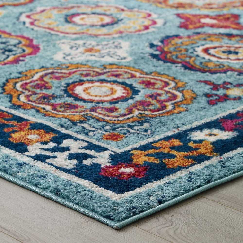 Entourage Odile Distressed Floral Moroccan Trellis 5x8 Area Rug, Blue, Red, Orange Yellow