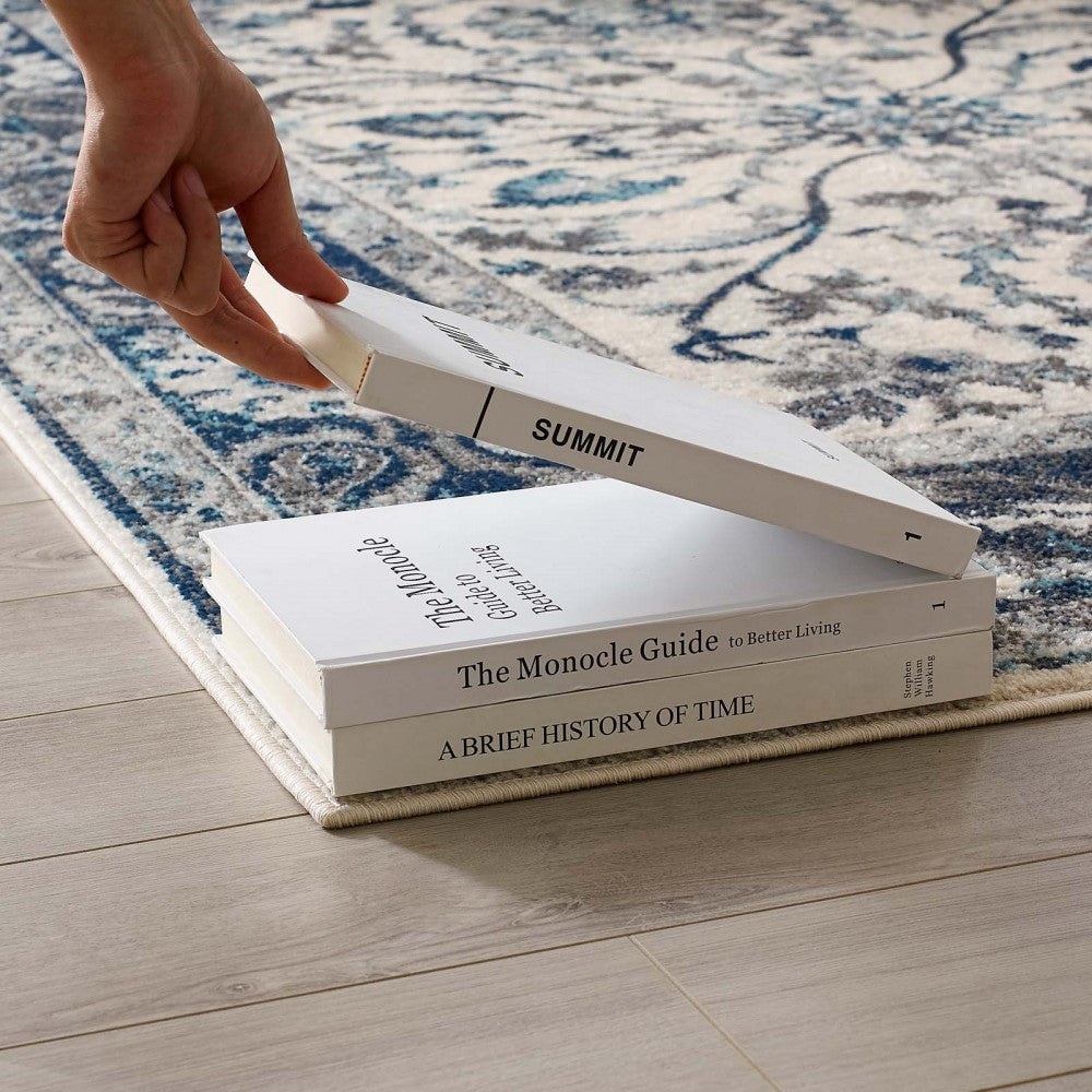 Entourage Samira Distressed Vintage Floral Persian Medallion 5x8 Area Rug, Ivory and Blue