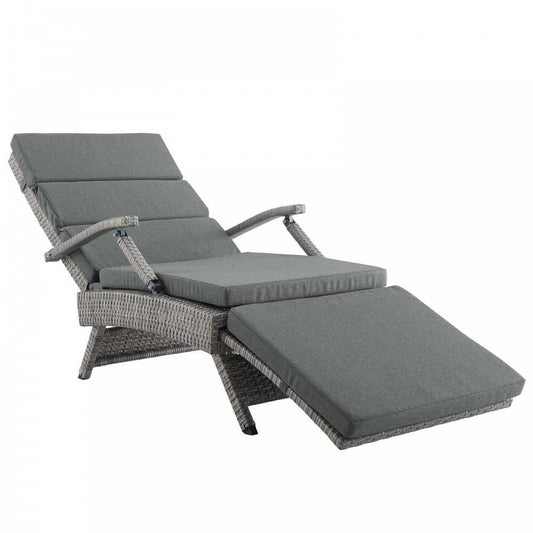 Envisage Chaise Outdoor Patio Wicker Rattan Lounge Chair, Light Gray Charcoal