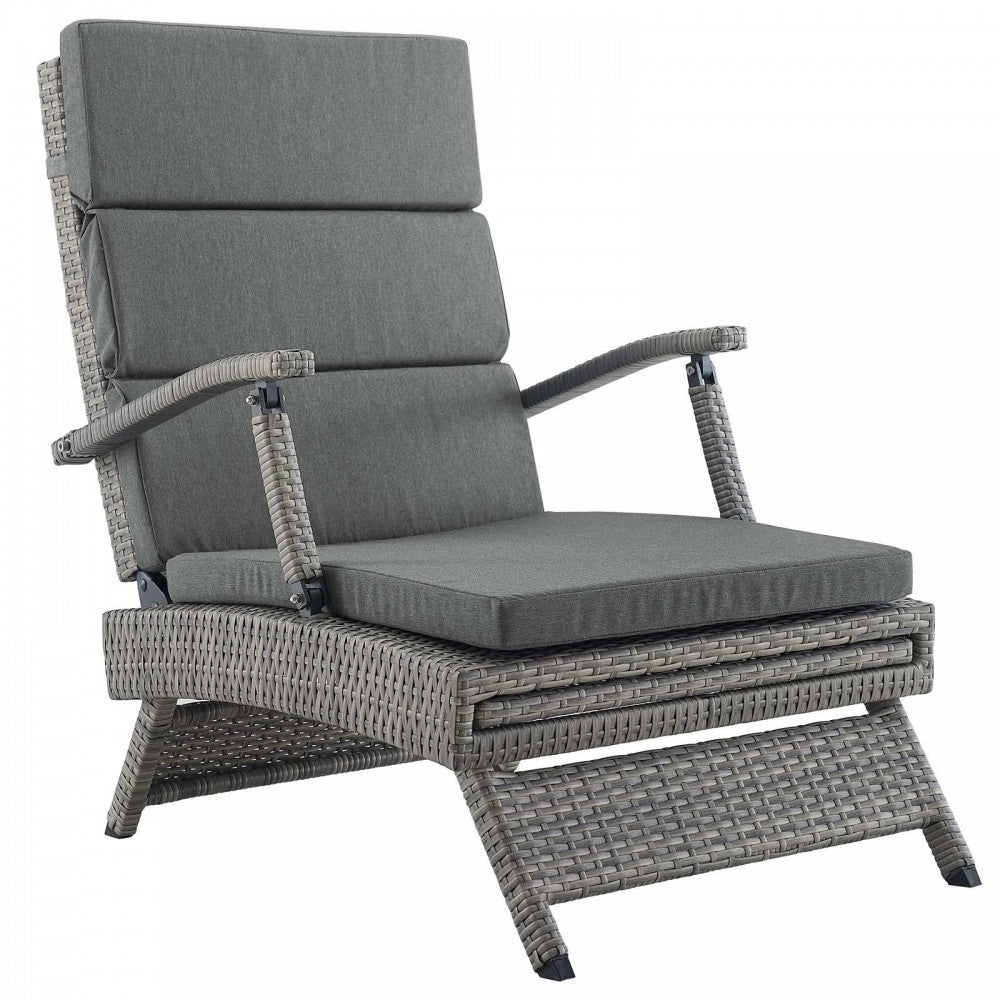 Envisage Chaise Outdoor Patio Wicker Rattan Lounge Chair, Light Gray Charcoal