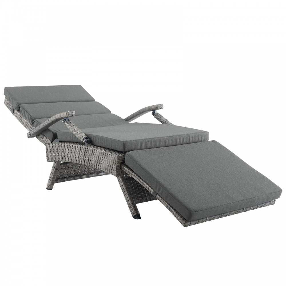 Envisage Chaise Outdoor Patio Wicker Rattan Lounge Chair, Light Gray Charcoal