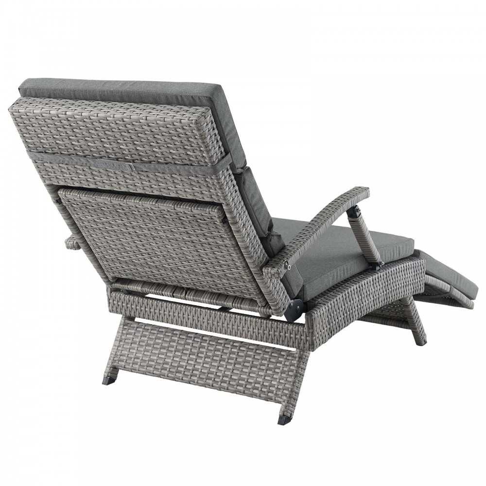 Envisage Chaise Outdoor Patio Wicker Rattan Lounge Chair, Light Gray Charcoal