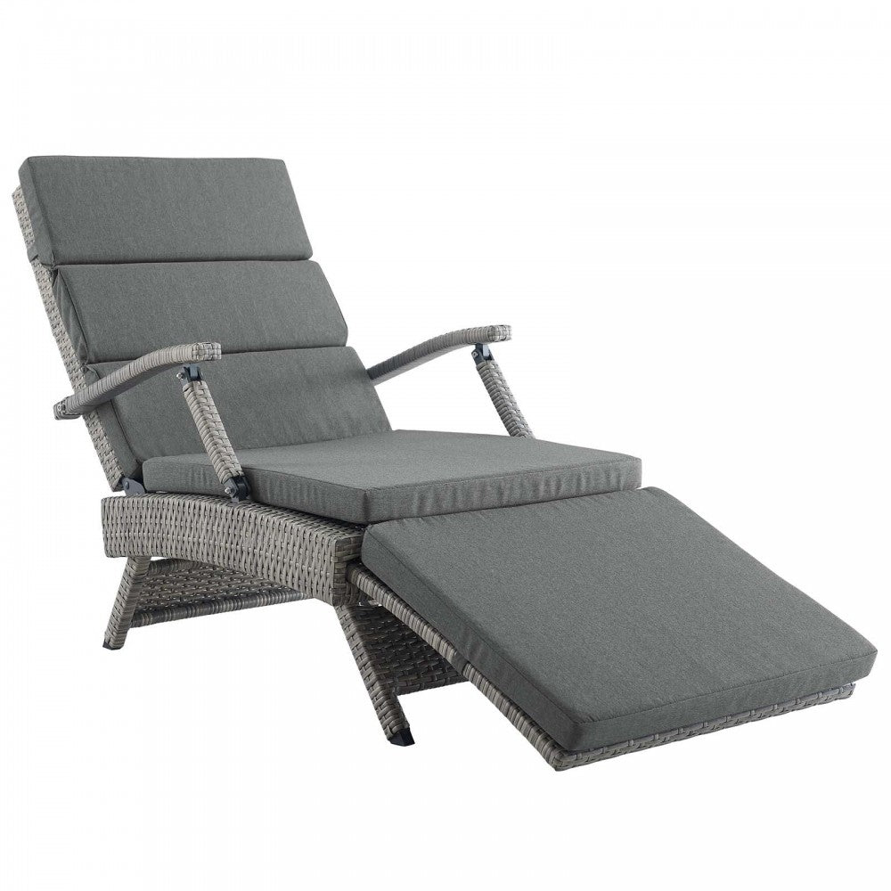 Envisage Chaise Outdoor Patio Wicker Rattan Lounge Chair, Light Gray Charcoal