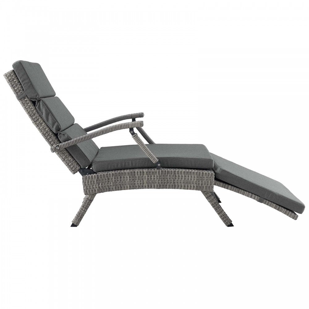 Envisage Chaise Outdoor Patio Wicker Rattan Lounge Chair, Light Gray Charcoal