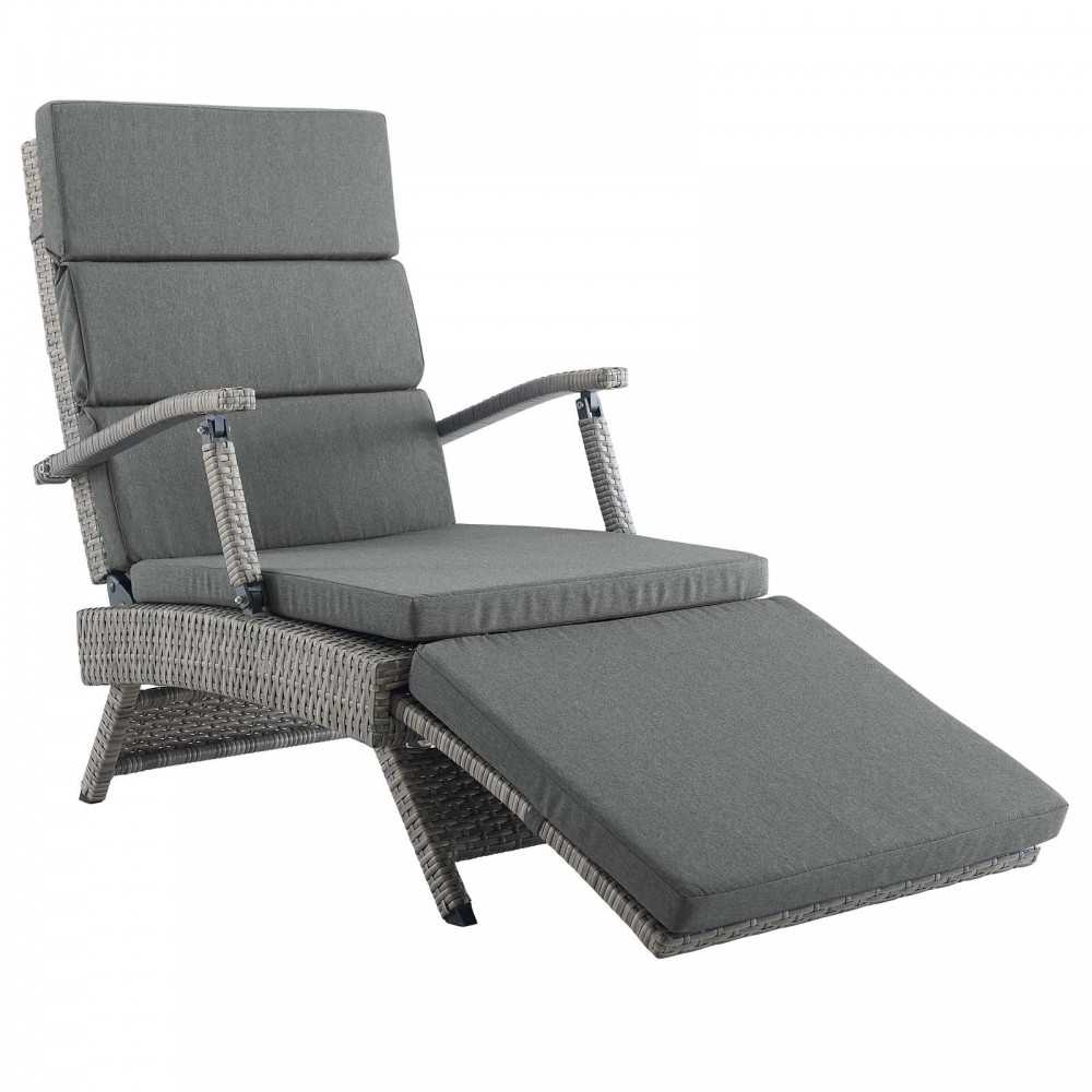 Envisage Chaise Outdoor Patio Wicker Rattan Lounge Chair, Light Gray Charcoal