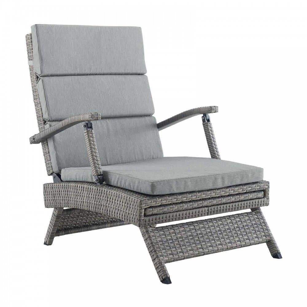 Envisage Chaise Outdoor Patio Wicker Rattan Lounge Chair, Light Gray Gray