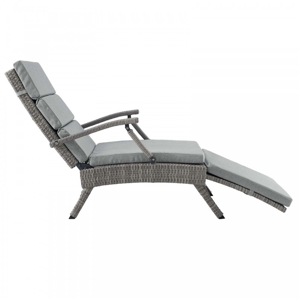 Envisage Chaise Outdoor Patio Wicker Rattan Lounge Chair, Light Gray Gray