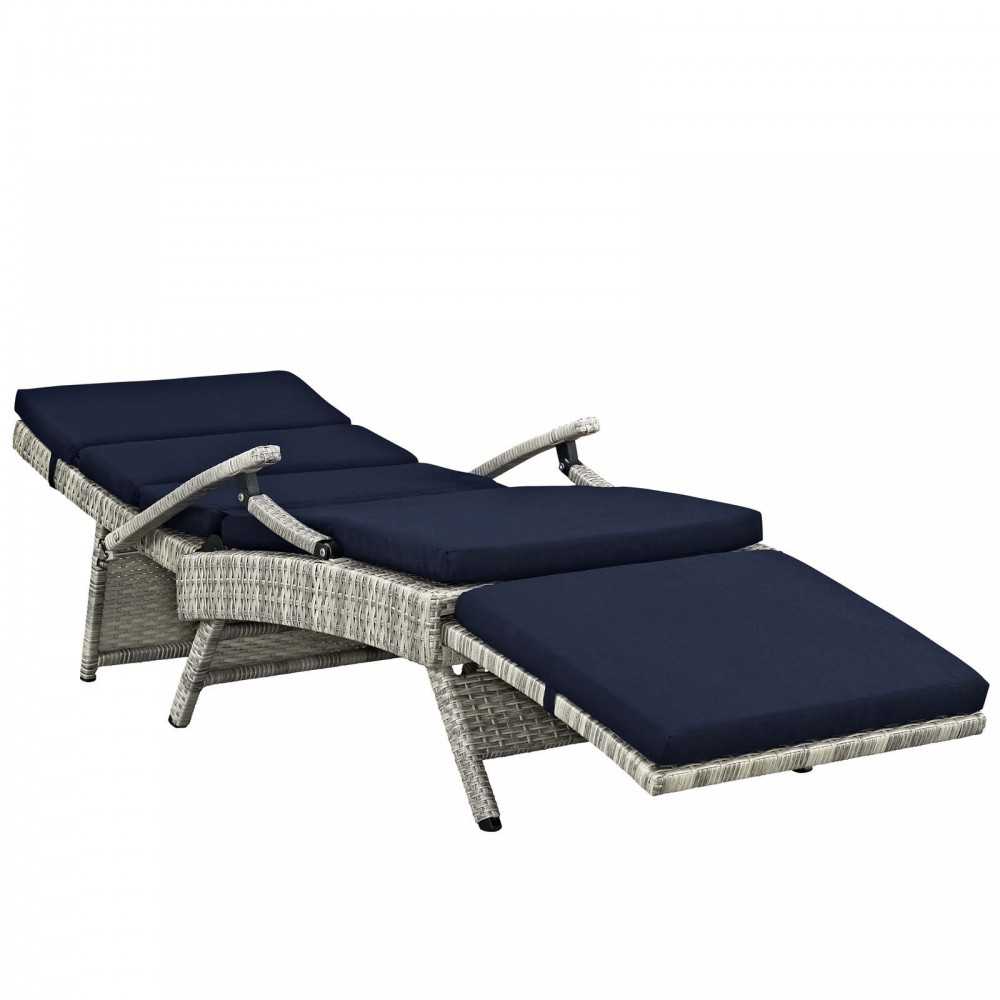 Envisage Chaise Outdoor Patio Wicker Rattan Lounge Chair, Light Gray Navy