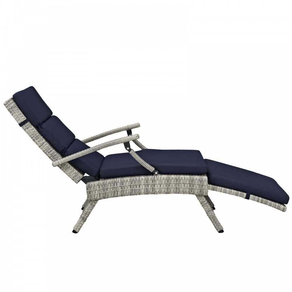 Envisage Chaise Outdoor Patio Wicker Rattan Lounge Chair, Light Gray Navy