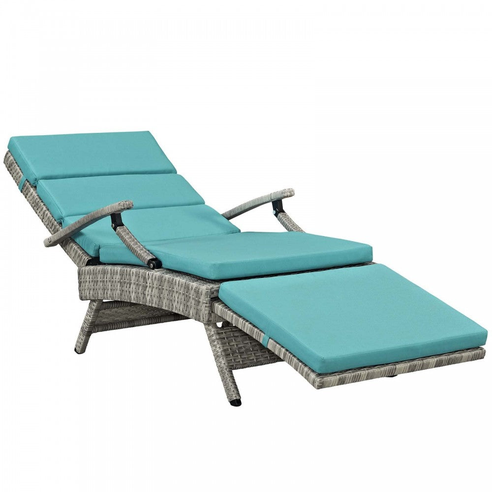 Envisage Chaise Outdoor Patio Wicker Rattan Lounge Chair, Light Gray Turquoise