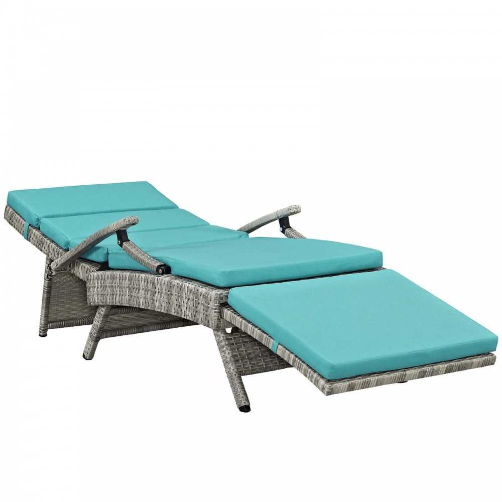 Envisage Chaise Outdoor Patio Wicker Rattan Lounge Chair, Light Gray Turquoise