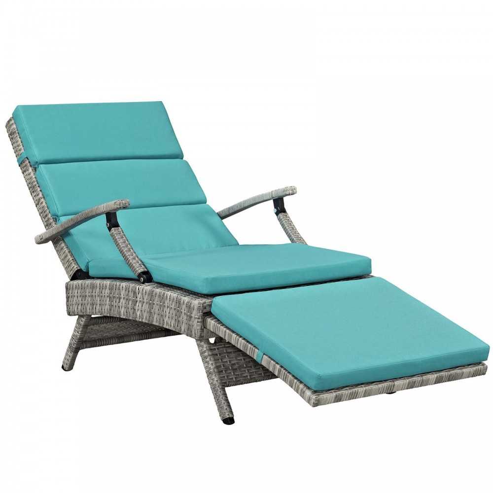 Envisage Chaise Outdoor Patio Wicker Rattan Lounge Chair, Light Gray Turquoise