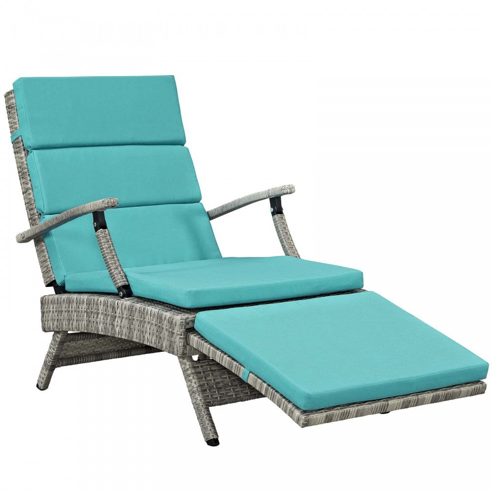 Envisage Chaise Outdoor Patio Wicker Rattan Lounge Chair, Light Gray Turquoise