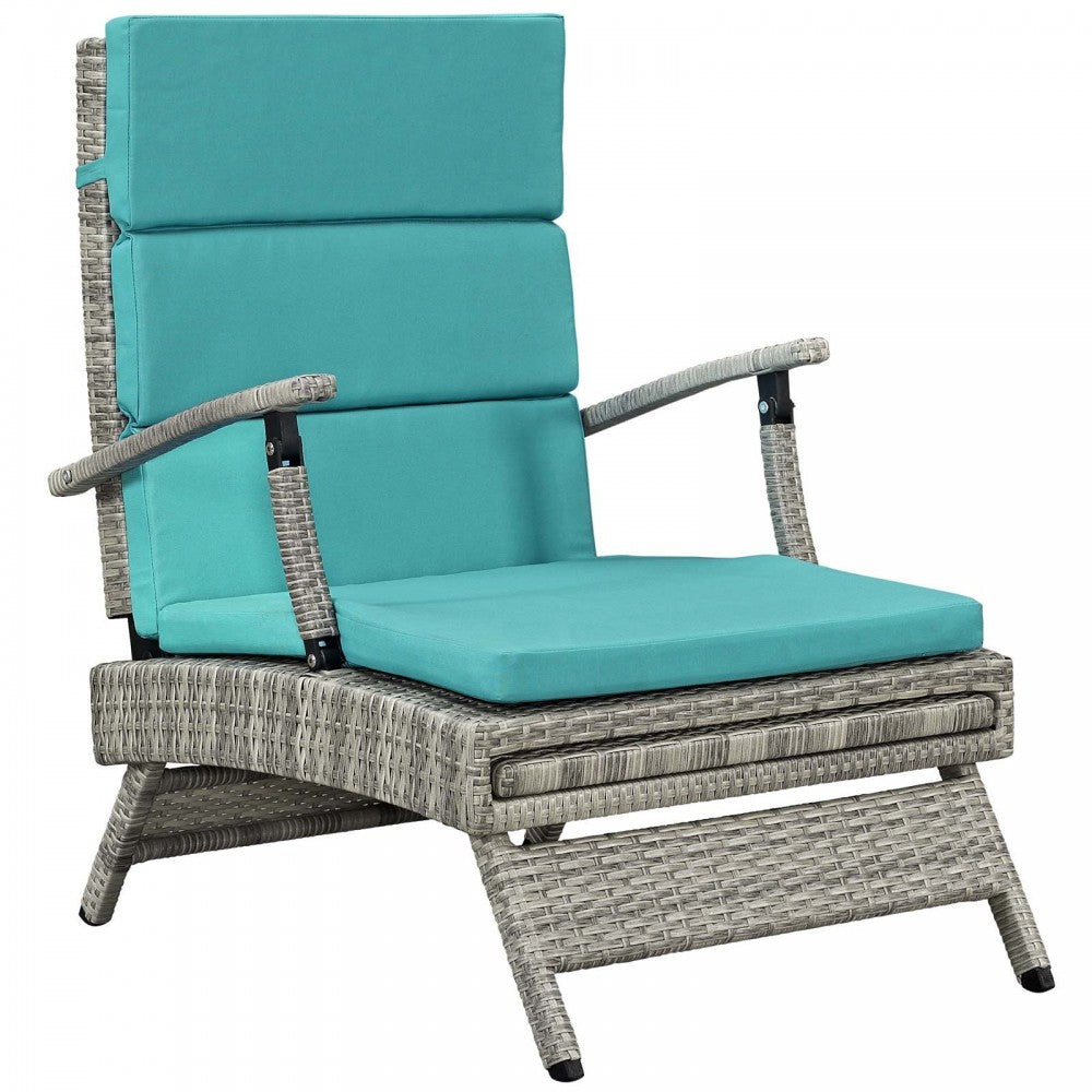 Envisage Chaise Outdoor Patio Wicker Rattan Lounge Chair, Light Gray Turquoise