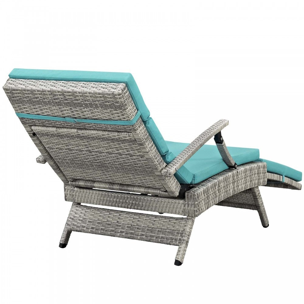 Envisage Chaise Outdoor Patio Wicker Rattan Lounge Chair, Light Gray Turquoise