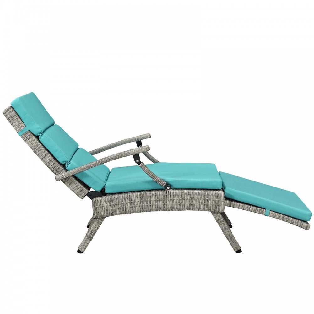 Envisage Chaise Outdoor Patio Wicker Rattan Lounge Chair, Light Gray Turquoise