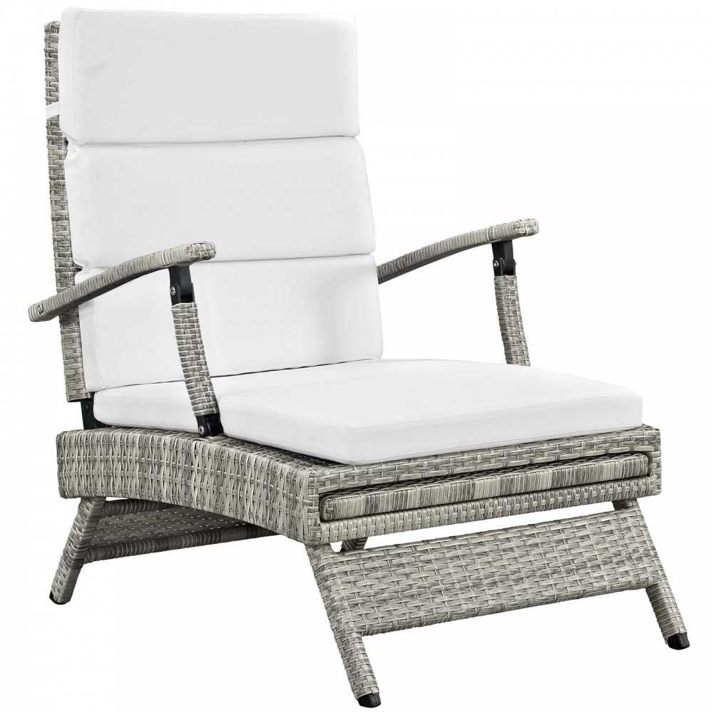 Envisage Chaise Outdoor Patio Wicker Rattan Lounge Chair, Light Gray White