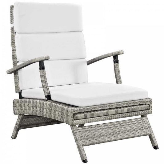 Envisage Chaise Outdoor Patio Wicker Rattan Lounge Chair, Light Gray White