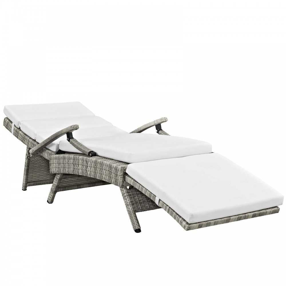 Envisage Chaise Outdoor Patio Wicker Rattan Lounge Chair, Light Gray White