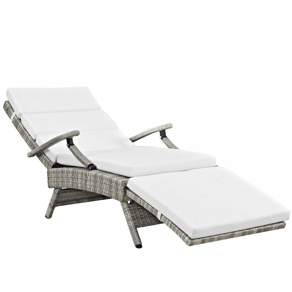 Envisage Chaise Outdoor Patio Wicker Rattan Lounge Chair, Light Gray White