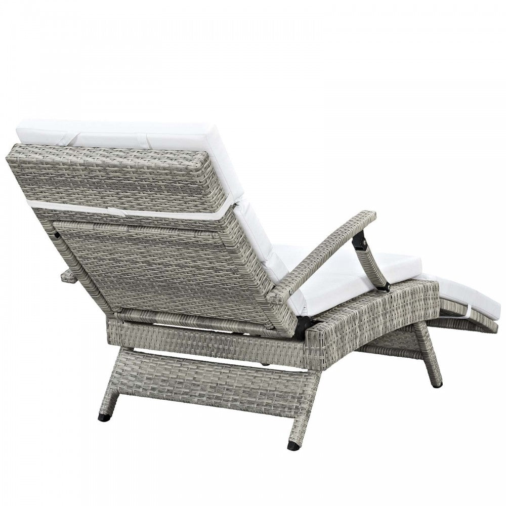Envisage Chaise Outdoor Patio Wicker Rattan Lounge Chair, Light Gray White