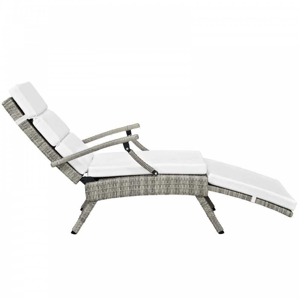 Envisage Chaise Outdoor Patio Wicker Rattan Lounge Chair, Light Gray White