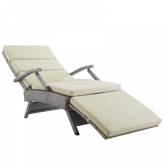 Envisage Chaise Outdoor Patio Wicker Rattan Lounge Chair, Light Gray Beige