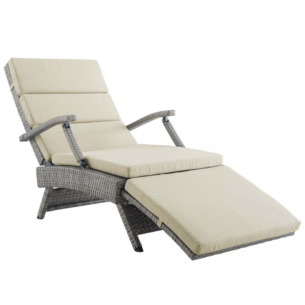 Envisage Chaise Outdoor Patio Wicker Rattan Lounge Chair, Light Gray Beige