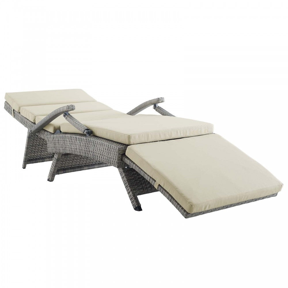 Envisage Chaise Outdoor Patio Wicker Rattan Lounge Chair, Light Gray Beige