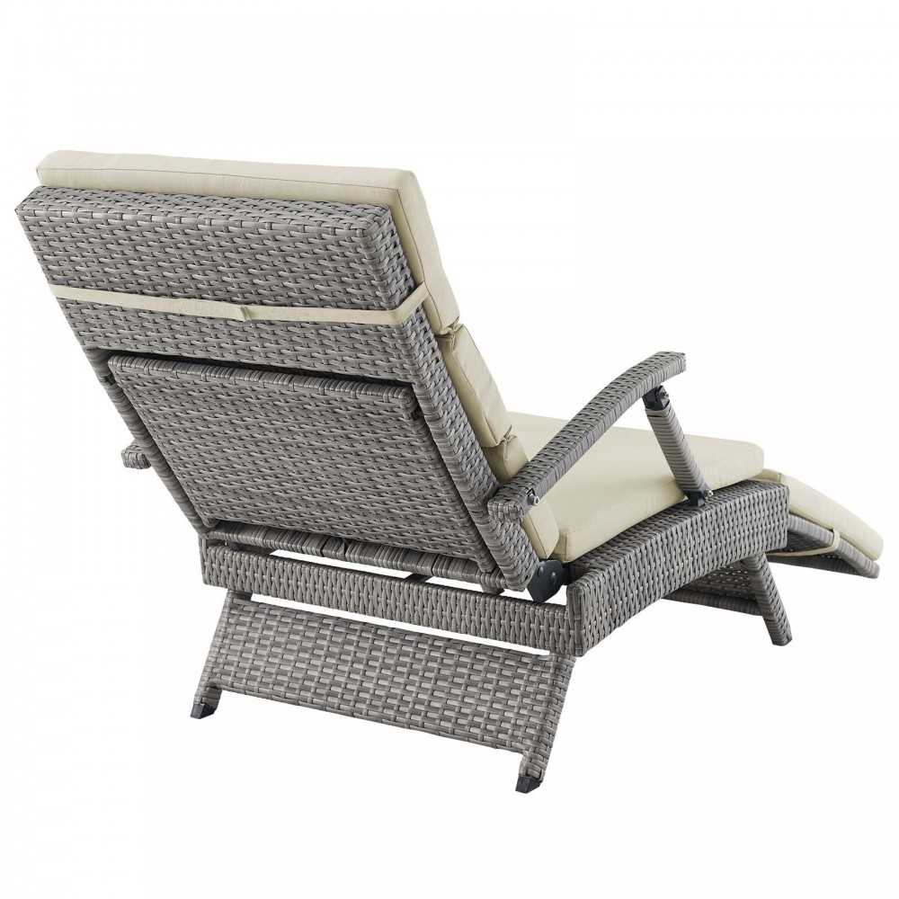 Envisage Chaise Outdoor Patio Wicker Rattan Lounge Chair, Light Gray Beige