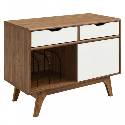 Envision Vinyl Record Display Stand, Walnut White, EEI-4324-WAL-WHI