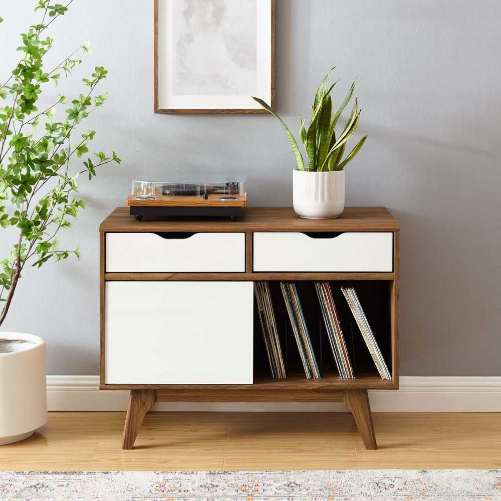 Envision Vinyl Record Display Stand, Walnut White, EEI-4324-WAL-WHI
