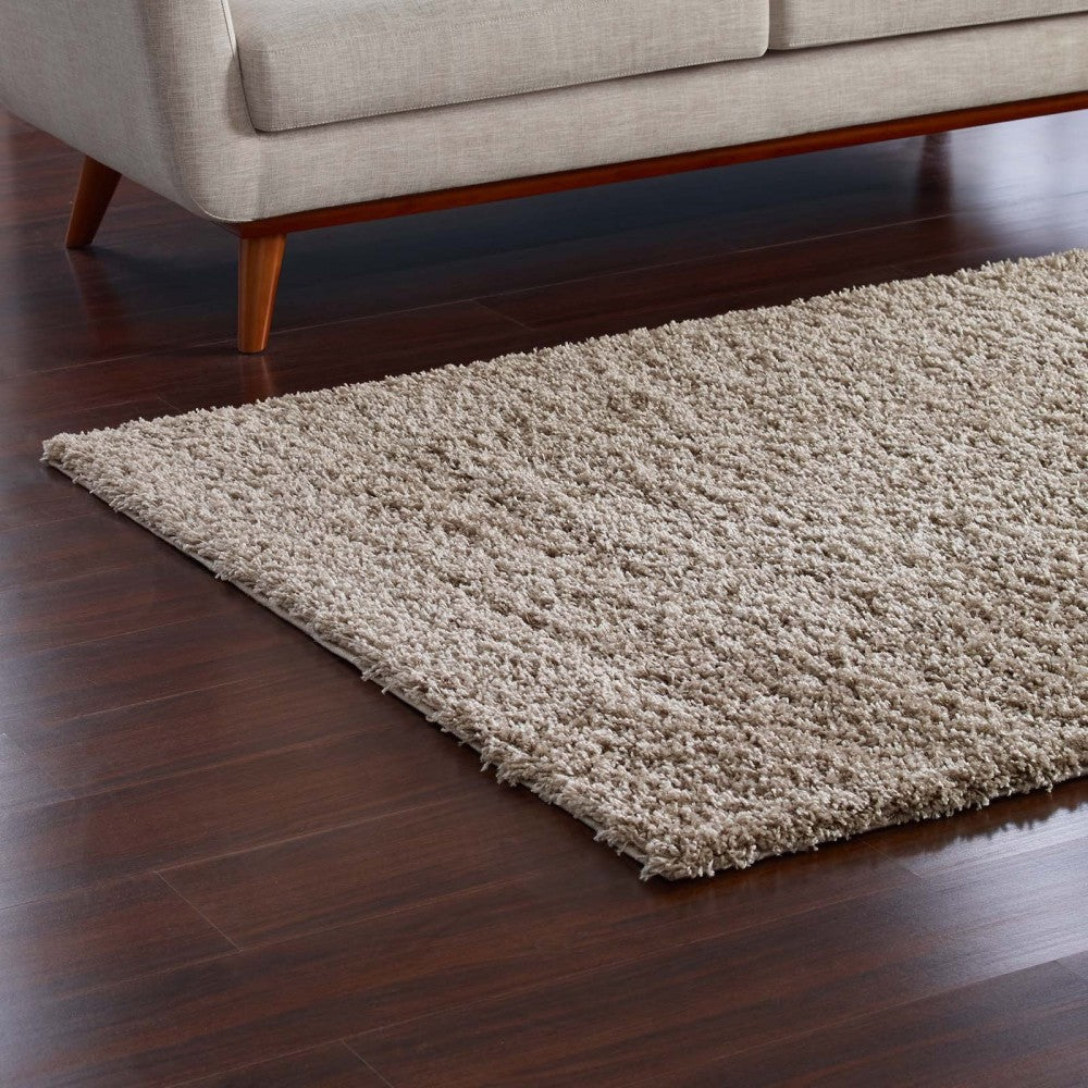 Enyssa Solid 5x8 Shag Area Rug, Beige and Ivory