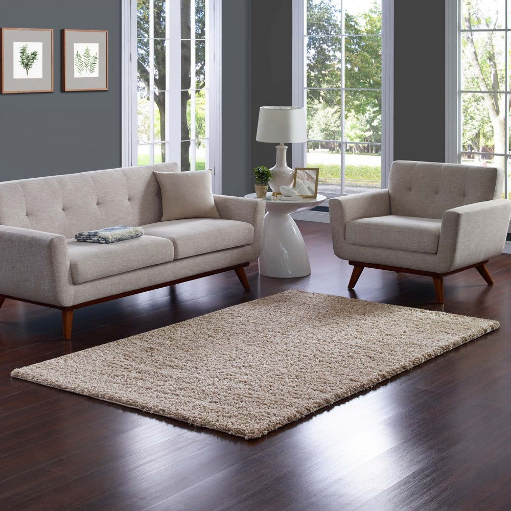 Enyssa Solid 5x8 Shag Area Rug, Beige and Ivory