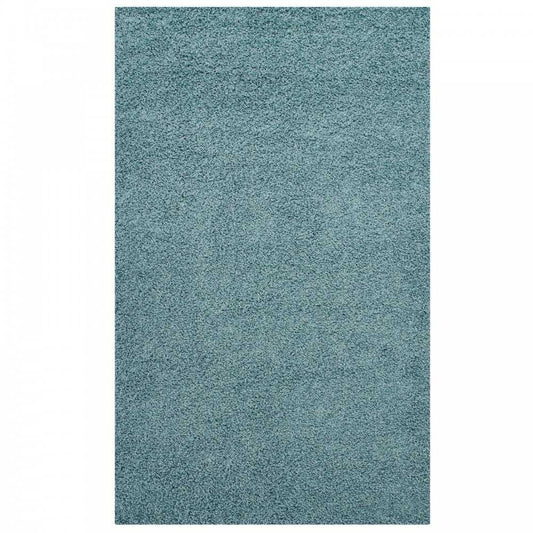 Enyssa Solid 8x10 Shag Area Rug, Aqua Blue and Ivory
