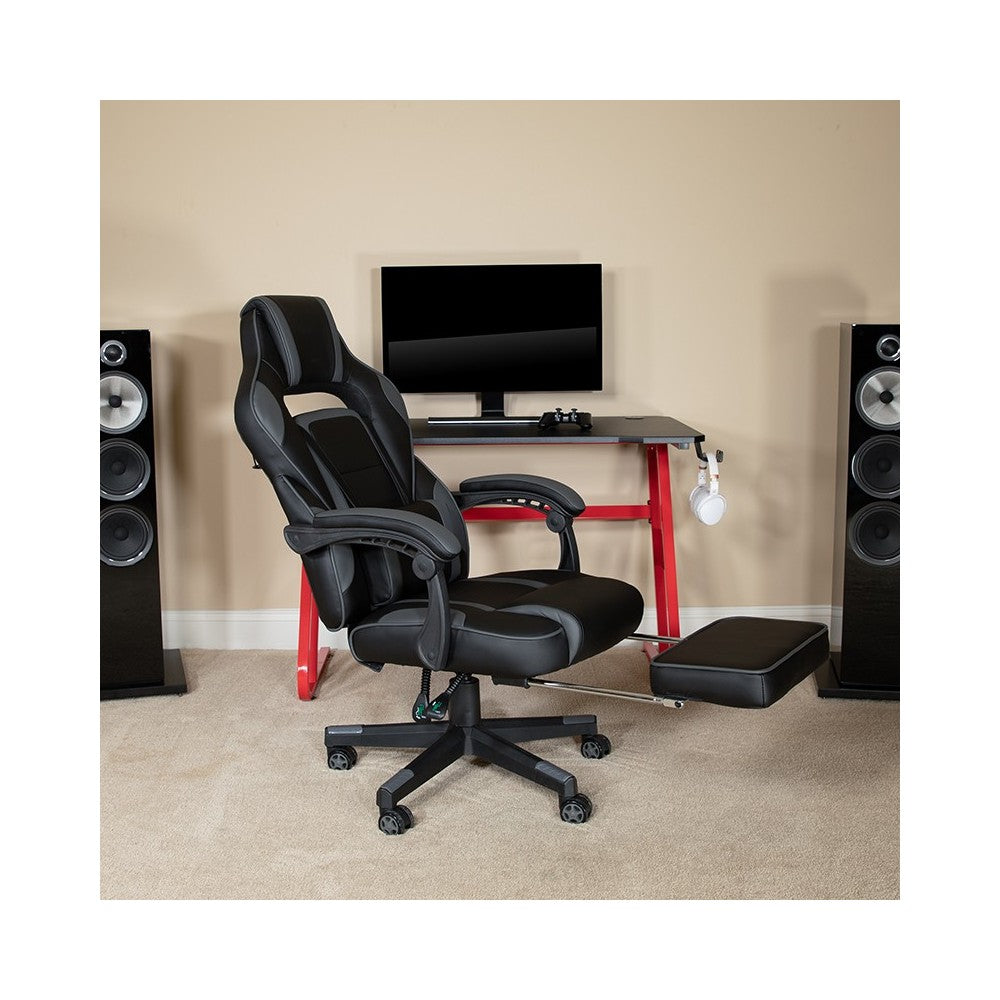 Ergonomic Computer Chair with Fully Reclining Back/Arms, Slide-Out Footrest, Massaging Lumbar - Black/Gray
