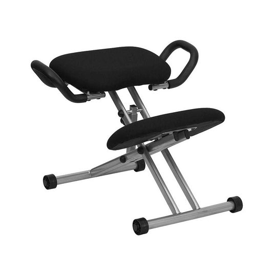 Ergonomic Kneeling Office Chair with Handles in Black Fabric