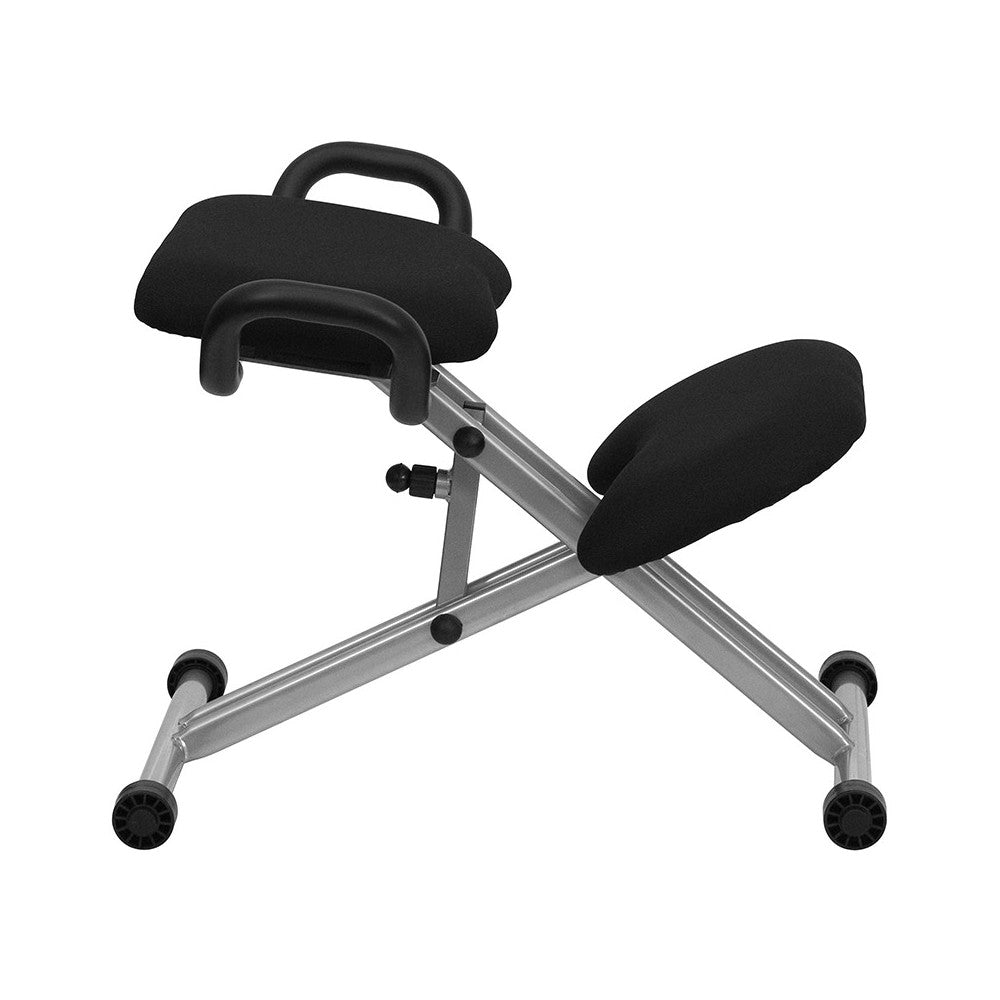Ergonomic Kneeling Office Chair with Handles in Black Fabric