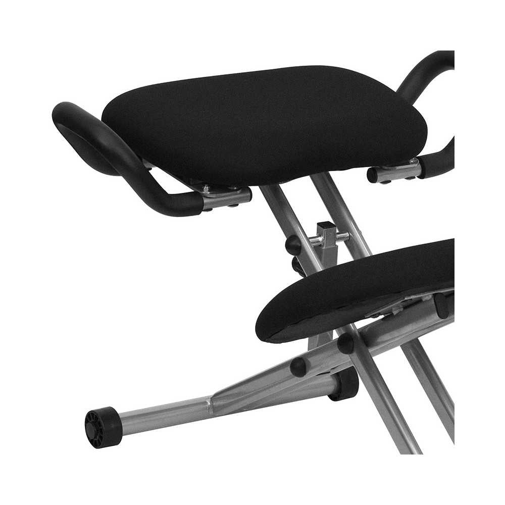 Ergonomic Kneeling Office Chair with Handles in Black Fabric