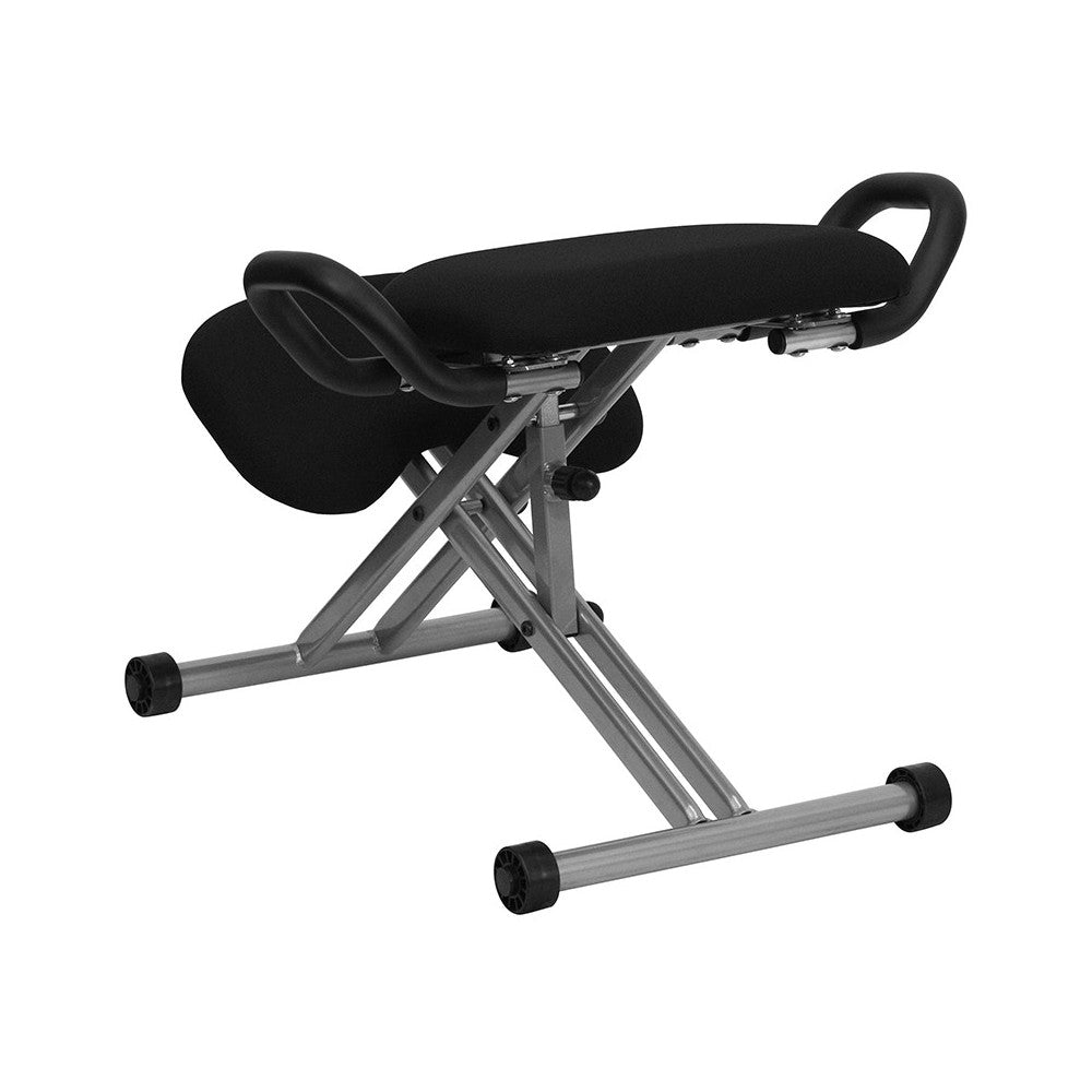 Ergonomic Kneeling Office Chair with Handles in Black Fabric