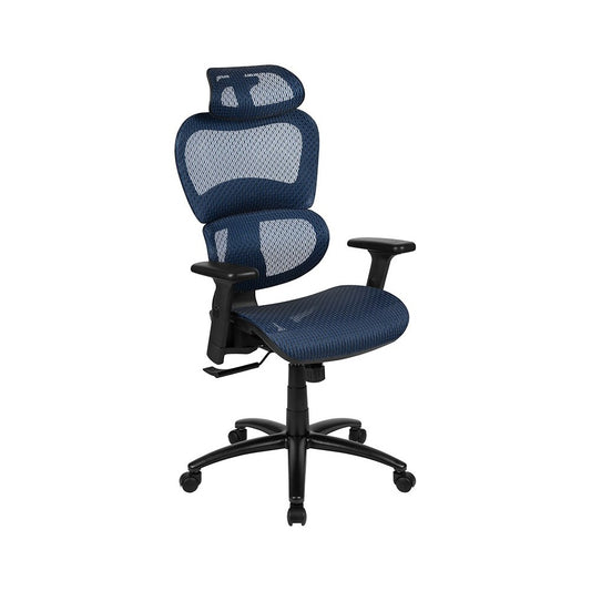 Ergonomic Mesh Office Chair with 2-to-1 Synchro-Tilt, Adjustable Headrest, Lumbar Support, and Adjustable Pivot Arms in Blue