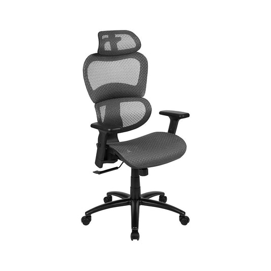 Ergonomic Mesh Office Chair with 2-to-1 Synchro-Tilt, Adjustable Headrest, Lumbar Support, and Adjustable Pivot Arms in Gray