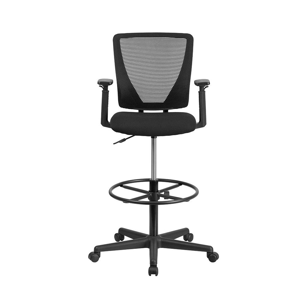 Ergonomic Mid-Back Mesh Drafting Chair with Black Fabric Seat, Adjustable Foot Ring and Adjustable Arms