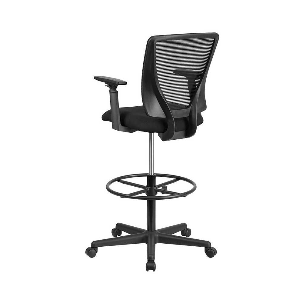 Ergonomic Mid-Back Mesh Drafting Chair with Black Fabric Seat, Adjustable Foot Ring and Adjustable Arms